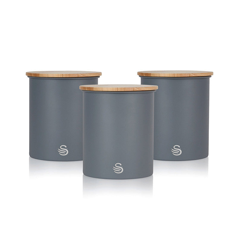 Salton Swan Nordic Grey Cannisters - Set of 3|Boîtes grises Swan de style nordique - ensemble de 3