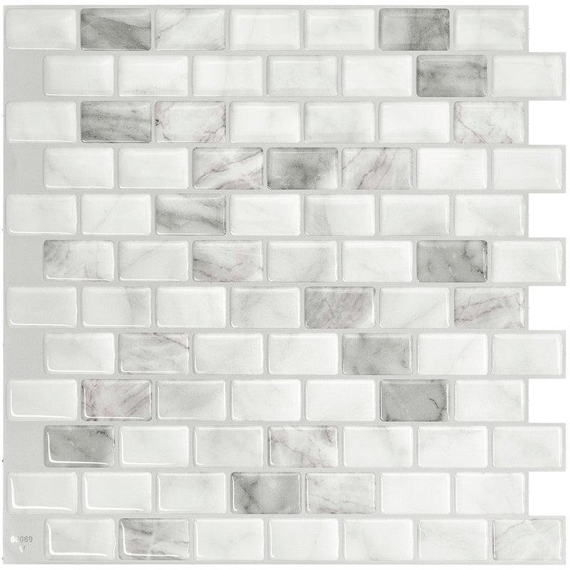 Smart Tiles Peel and Stick 4-Sheet 10 x 10 Backsplash - Ravenna Bianco|Dosseret Smart Tiles peler et coller 10 x 10, 4 feuilles - Ravenna Bianco