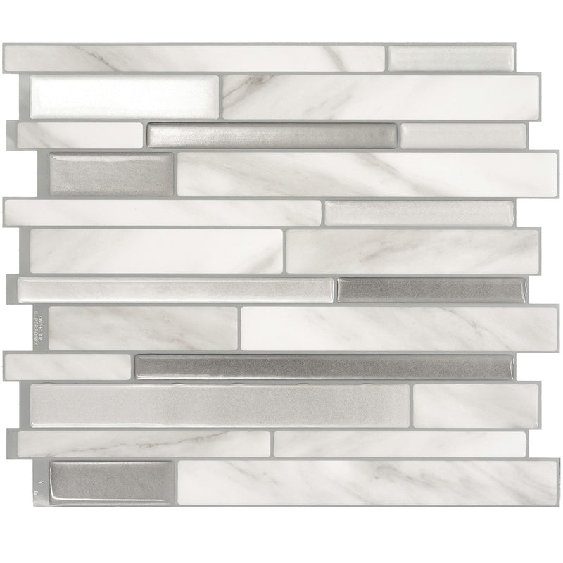 Smart Tiles Peel and Stick 4-Sheet 12 x 10 Backsplash - Milano Carrera|Dosseret Smart Tiles peler et coller 12 x 10, 4 feuilles - Milano Carrera