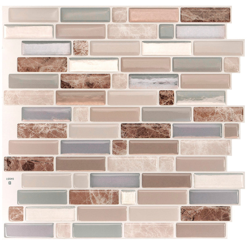 Smart Tiles Peel and Stick 4-Sheet 10 x 9 Backsplash - Crescendo Terra|Dosseret Smart Tiles peler et coller 9 x 9, 4 feuilles - Crescendo Terra