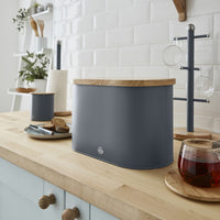 Salton Swan Nordic Bread Bin with Cutting Board - Grey|Boîte à pain Swan de style nordique avec planche à découper - grise