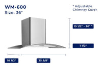 Hauslane 36-Inch Glass Canopy Wall Mount Range Hood - WM-600SS-36|Hotte de cuisinière murale Hauslane de 36 po de style auvent en verre - WM-600SS-36