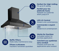 Hauslane 30-Inch Wall Mount Black Stainless Steel Range Hood - WM-590BSS-30|Hotte de cuisinière murale Hauslane de 30 po en acier inoxydable noir - WM-590BSS-30