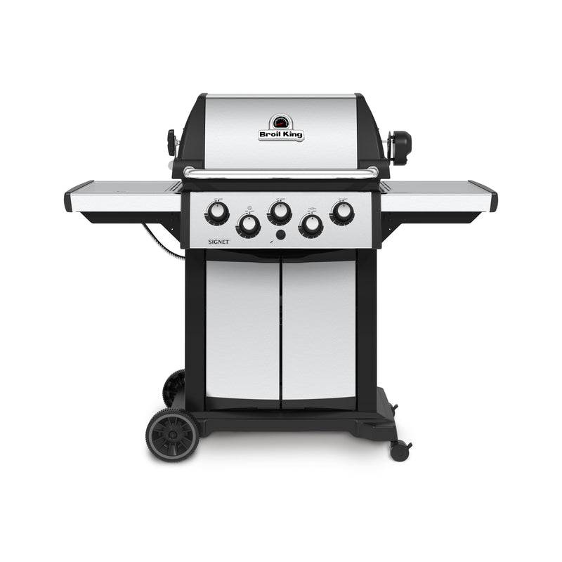 Broil King Signet™ 390 Natural Gas Grill with Side Burner & Rear Rotisserie Burner in Stainless Steel - 946887|Gril à gaz naturel SignetMC 390 en acier inoxydable de Broil King avec brûleur latéral et brûleur arrière de rôtisserie - 946887