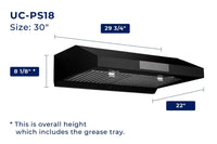 Hauslane 30-Inch Under Cabinet Matte Black Range Hood - UC-PS18BLK-30|Hotte de cuisinière sous l'armoire Hauslane de 30 po noir mat - UC-PS18BLK-30
