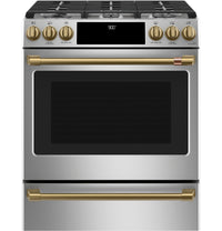 Café Brushed Brass Handle and Knob Kit for Range - CXFCGHKPMCG|Trousse de poignées et de boutons Café laiton brossé pour cuisinière - CXFCGHKPMCG