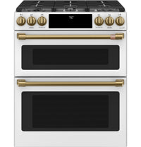 Café Brushed Brass Handle and Knob Kit for Range - CXFCGHKPMCG|Trousse de poignées et de boutons Café laiton brossé pour cuisinière - CXFCGHKPMCG