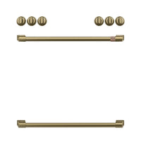 Café Brushed Brass Handle and Knob Kit for Range - CXFCHHKPMCG|Trousse de poignées et de boutons Café laiton brossé pour cuisinière - CXFCHHKPMCG