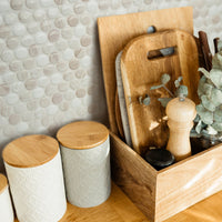 Smart Tiles Peel and Stick 4-Sheet 9 x 9 Backsplash - Penny Terra|Dosseret Smart Tiles peler et coller 9 x 9, 4 feuilles - Penny Terra