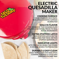 Nostalgia Taco Tuesday Deluxe 8-Inch 6-Wedge Electric Quesadilla Maker - TCTEQM8RD