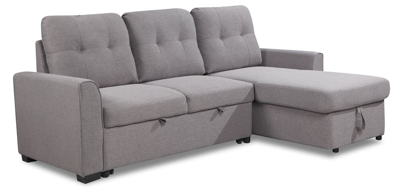 Carter 2-Piece Right-Facing Linen-Look Fabric Sleeper Sectional with Storage Chaise - Solis Grey | Sofa-lit sectionnel de droite Carter 2 pièces en tissu d’apparence lin avec fauteuil long de rangement - gris Solis