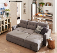 Carter 2-Piece Right-Facing Linen-Look Fabric Sleeper Sectional with Storage Chaise - Solis Grey | Sofa-lit sectionnel de droite Carter 2 pièces en tissu d’apparence lin avec fauteuil long de rangement - gris Solis