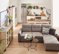 Carter 2-Piece Right-Facing Linen-Look Fabric Sleeper Sectional with Storage Chaise - Solis Grey | Sofa-lit sectionnel de droite Carter 2 pièces en tissu d’apparence lin avec fauteuil long de rangement - gris Solis