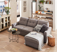 Carter 2-Piece Right-Facing Linen-Look Fabric Sleeper Sectional with Storage Chaise - Solis Grey | Sofa-lit sectionnel de droite Carter 2 pièces en tissu d’apparence lin avec fauteuil long de rangement - gris Solis