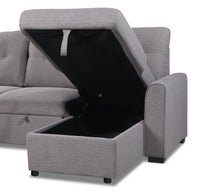 Carter 2-Piece Right-Facing Linen-Look Fabric Sleeper Sectional with Storage Chaise - Solis Grey | Sofa-lit sectionnel de droite Carter 2 pièces en tissu d’apparence lin avec fauteuil long de rangement - gris Solis