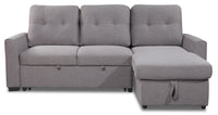 Carter 2-Piece Right-Facing Linen-Look Fabric Sleeper Sectional with Storage Chaise - Solis Grey | Sofa-lit sectionnel de droite Carter 2 pièces en tissu d’apparence lin avec fauteuil long de rangement - gris Solis