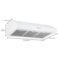 Ancona 36" Ducted Under Cabinet Range Hood - AN-18043WH