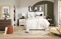 Olivia Platform Storage Bed with Headboard & Frame, Made in Canada, White - Queen Size | Lit plateforme de rangement Olivia fabriqué au Canada avec tête de lit et cadre de lit, blanc - format grand lit