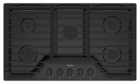 Whirlpool 36" Gas Cooktop with Fifth Burner and EZ-2-Lift™ Hinged Cast-Iron Grates - WCGK5036PB | Surface de cuisson à gaz Whirlpool de 36 po avec 5e brûleur et grilles en fonte à charnières EZ-2-LiftMC - WCGK5036PB | WCGK536B