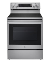 LG 6.3 Cu. Ft. Smart Electric Range with Air Fry - Fingerprint Resistant Stainless Steel - LREN6325XE | Cuisinière intelligente électrique LG de 6,3 pi³ avec friture à air - acier inoxydable résistant aux traces de doigts - LREN6325XE