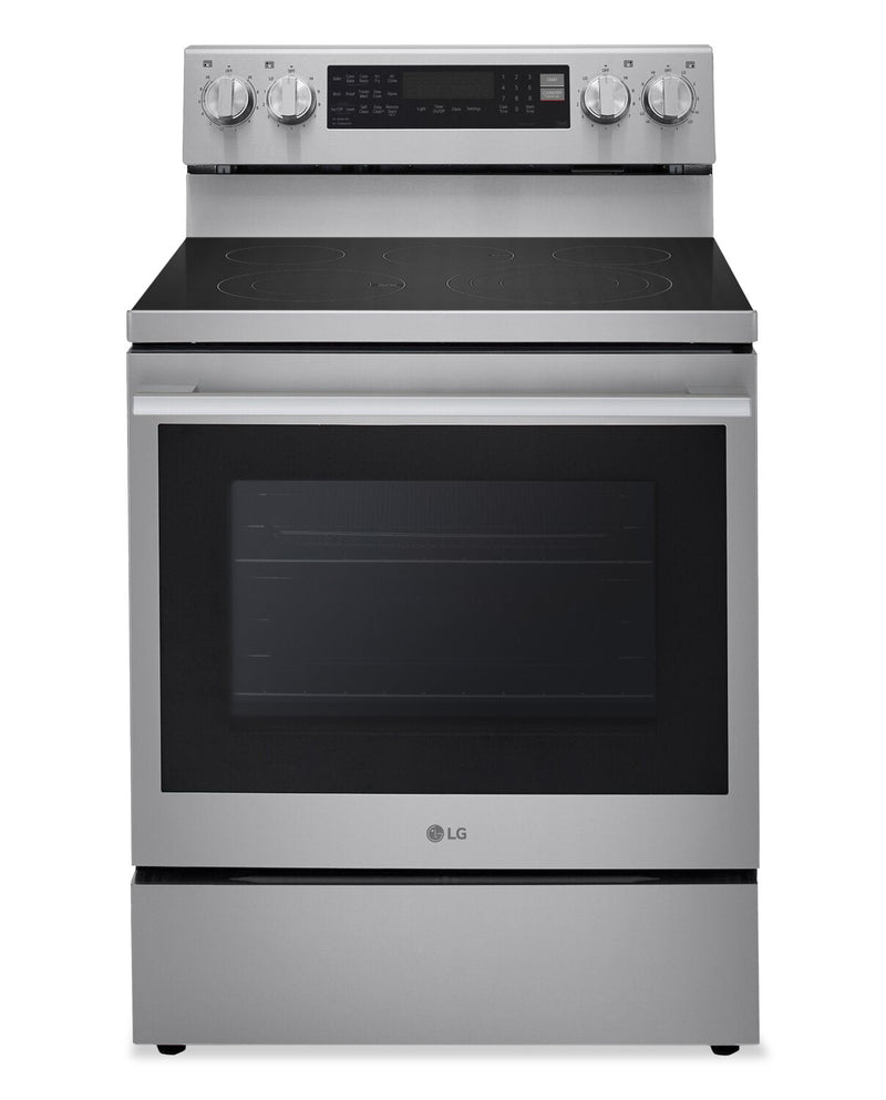 LG 6.3 Cu. Ft. Smart Electric Range with Air Fry - Fingerprint Resistant Stainless Steel - LREN6325XE | Cuisinière intelligente électrique LG de 6,3 pi³ avec friture à air - acier inoxydable résistant aux traces de doigts - LREN6325XE