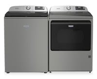 Maytag 6.0 Cu. Ft. Smart Top-Load Washer and 7.4 Cu. Ft. Electric Dryer - Radiant Silver | Laveuse intelligente à chargement par le haut de 6,0 pi³ et sécheuse électrique de 7,4 pi³ de Maytag - argenté radieux