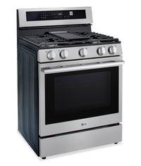 LG 6.3 Cu. Ft. Smart Gas Range with Air Fry – Fingerprint Resistant Stainless Steel - LRGN6325X | Cuisinière intelligente à gaz LG de 6,3 pi3 avec friture à air - acier inoxydable résistant aux traces de doigts - LRGN6325X