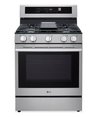 LG 6.3 Cu. Ft. Smart Gas Range with Air Fry – Fingerprint Resistant Stainless Steel - LRGN6325X | Cuisinière intelligente à gaz LG de 6,3 pi3 avec friture à air - acier inoxydable résistant aux traces de doigts - LRGN6325X