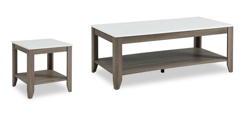 Carlton 47.5” Modern 2-Pack Coffee + End Table with Shelf - Taupe | Ensemble 2 tables modernes Carlton de 47,5 po, table à café et table de bout avec tablette - taupe