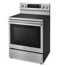 LG 6.3 Cu. Ft. Smart Electric Range with Air Fry - Fingerprint Resistant Stainless Steel - LREN6325XE | Cuisinière intelligente électrique LG de 6,3 pi³ avec friture à air - acier inoxydable résistant aux traces de doigts - LREN6325XE