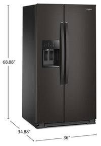 Whirlpool 36" 28.7 Cu. Ft. Side-by-Side Refrigerator – Black Stainless - WRSF5536RV | Réfrigérateur Whirlpool de 28,7 pi³ et de 36 po à compartiments juxtaposés - acier inoxydable noir - WRSF5536RV