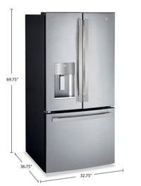 GE Profile 33" 24.8 Cu. Ft. French-Door Refrigerator - Fingerprint Resistant Stainless Steel - PFE24HYRCFS | Réfrigérateur GE de 24,8 pi3 et de 33 po à portes françaises - acier inoxydable résistant aux traces de doigts - PFE24HYRCFS