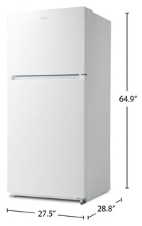 Midea 27.5” 16 Cu. Ft. Top Mount Freezer Refrigerator – White - MRT16D2BWW | Réfrigérateur Midea de 16 pi³ et de 27,5 po à congélateur supérieur - blanc - MRT16D2BWW | MRT16D2W
