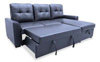 Carter 2-Piece Right-Facing Leather-Look Fabric Sleeper Sectional with Storage Chaise - Black | Sofa-lit sectionnel de droite Carter 2 pièces en tissu d’apparence cuir avec fauteuil long de rangement - noir