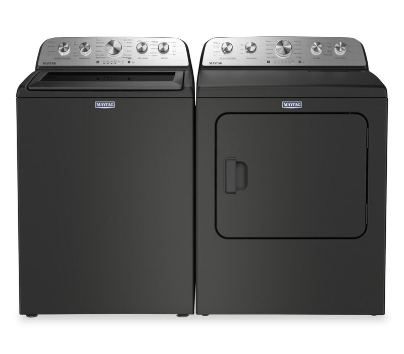 Maytag 5.5 Cu Ft. Top Load Impeller Washer with Pet Pro Option and 7.0 Cu Ft. Gas Dryer – Volcano Black | Laveuse à chargement par le haut 5,5 pi³ avec turbine et option Animal Pet Pro et sécheuse à gaz 7,0 pi³ de Maytag - noir volcan