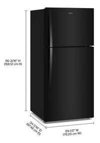 Whirlpool 29.5" 19 Cu. Ft. Top Freezer Refrigerator with Total Coverage Cooling - Black - WRTX7419SB | Réfrigérateur Whirlpool de 19 pi³ et de 29,5 po à congélateur supérieur avec refroidissement à couverture totale - noir - WRTX7419SB