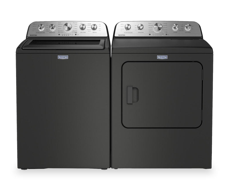 Maytag 5.4 Cu Ft. Top Load Washer with Pet Pro and 7.0 Cu Ft. Gas Dryer – Volcano Black  | Laveuse à chargement par le haut 5,4 pi³ avec Animal Pet Pro et sécheuse à gaz 7,0 pi³ de Maytag - noir volcan