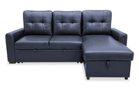 Carter 2-Piece Right-Facing Leather-Look Fabric Sleeper Sectional with Storage Chaise - Black | Sofa-lit sectionnel de droite Carter 2 pièces en tissu d’apparence cuir avec fauteuil long de rangement - noir