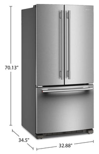 KitchenAid 33" 22 Cu. Ft. Standard-Depth French Door Refrigerator - KRFF333SPS | Réfrigérateur KitchenAid de 22 pi3 et de 33 po de profondeur standard à portes françaises - KRFF333SPS