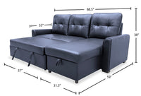 Carter 2-Piece Right-Facing Leather-Look Fabric Sleeper Sectional with Storage Chaise - Black | Sofa-lit sectionnel de droite Carter 2 pièces en tissu d’apparence cuir avec fauteuil long de rangement - noir
