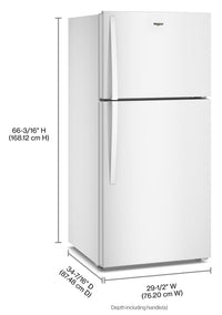 Whirlpool 29.5" 19 Cu. Ft. Top Freezer Refrigerator with Total Coverage Cooling - White - WRTX7419SW | Réfrigérateur Whirlpool de 19 pi³ et de 29,5 po à congélateur supérieur avec refroidissement à couverture totale - blanc - WRTX7419SW