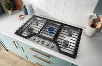 Whirlpool 30" Gas Cooktop with Fifth Burner and EZ-2-Lift™ Hinged Cast-Iron Grates - WCGK7030PS | Surface de cuisson à gaz Whirlpool de 30 po avec 5e brûleur et grilles en fonte à charnières EZ-2-LiftMC - WCGK7030PS | WCGK730S