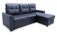 Carter 2-Piece Right-Facing Leather-Look Fabric Sleeper Sectional with Storage Chaise - Black | Sofa-lit sectionnel de droite Carter 2 pièces en tissu d’apparence cuir avec fauteuil long de rangement - noir