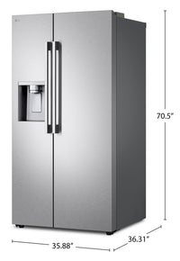 LG 36" 27 Cu. Ft Side by Side Refrigerator - Fingerprint Resistant Stainless Steel - LL27T3530S  | Réfrigérateur LG de 27 pi3 et de 36 po à compartiments juxtaposés - acier inoxydable résistant aux traces de doigts - LL27T3530S