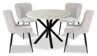 Verona 5pc Dining Set with Table & 4 Lexi Chairs, Culture Marbled Top, Metal, 42"W Round - Taupe | Ensemble de salle à manger Verona 5 pièces en métal avec table ronde de 42 po (L), dessus en marbre synthétique et 4 chaises Lexi - taupe