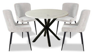 Verona 5pc Dining Set with Table & 4 Lexi Chairs, Culture Marbled Top, Metal, 42"W Round - Taupe | Ensemble de salle à manger Verona 5 pièces en métal avec table ronde de 42 po (L), dessus en marbre synthétique et 4 chaises Lexi - taupe