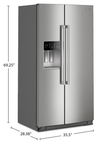 Maytag 36" 20.8 Cu. Ft. Side-by-Side Refrigerator - Fingerprint-Resistant Stainless - MRSC6636RZ | Réfrigérateur Maytag de 20,8 pi³ et de 36 po à compartiments juxtaposés - acier inoxydable résistant aux traces de doigts - MRSC6636RZ