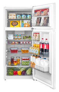 Midea 27.5” 16 Cu. Ft. Top Mount Freezer Refrigerator – White - MRT16D2BWW | Réfrigérateur Midea de 16 pi³ et de 27,5 po à congélateur supérieur - blanc - MRT16D2BWW | MRT16D2W
