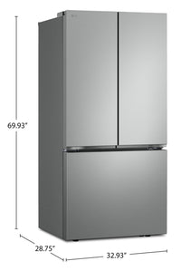LG 33" 21 Cu. Ft. French 3-Door Refrigerator – Fingerprint Resistant Stainless Steel - LF21C6000V | Réfrigérateur 3 portes LG de 21 pi3 et de 33 po à portes françaises - acier inoxydable résistant aux traces de doigts - LF21C6000V