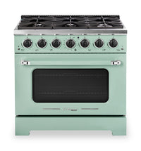 Classic Retro by Unique 36" 5.2 Cu. Ft. 6-Burner Gas Range with Convection - Summer Mint Green - UGP-36CR LG | Cuisinière à gaz Classic Rétro par Unique de 36 po et de 5,2 pi3 à 6 brûleurs avec convection - vert menthe estival - UGP-36CR LG | UG36CRLG